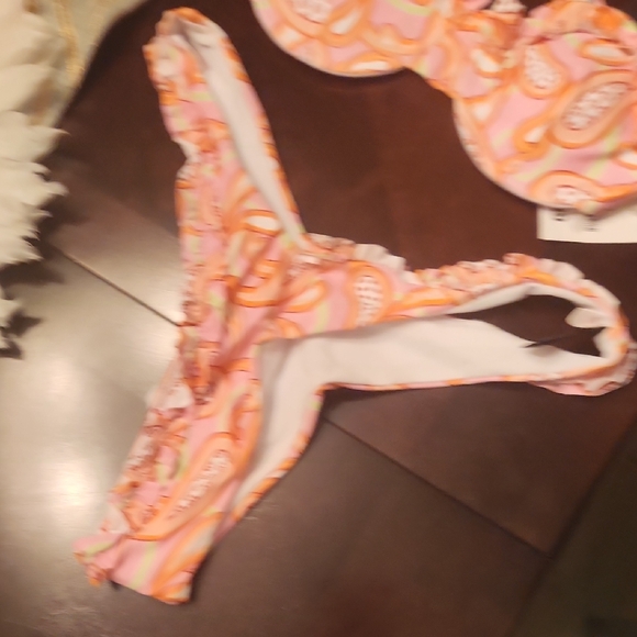 Pink Orange Patterned Ruffle Bikini Set - Picture 6 of 14